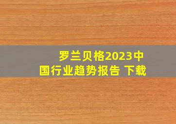 罗兰贝格2023中国行业趋势报告 下载